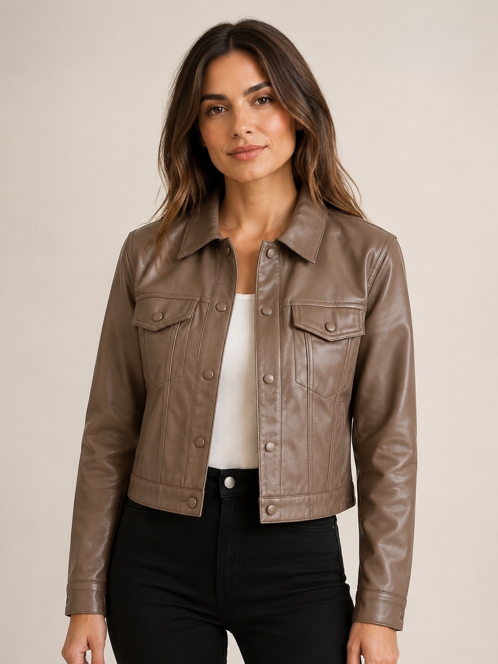 Blank NYC Brown Leather Button-Front bomber Jacket size xs